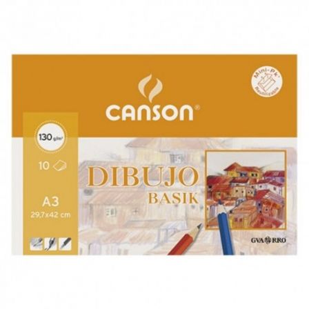 PACK PAPEL DIBUJO CANSON DIBUJO BASIK C200403159/ A3/ 10 HOJAS