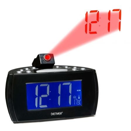 DESPERTADOR DENVER CRP-514 - DISPLAY LCD 4.5CM - FM - ALARMA DUAL - PROYECCION DE LA HORA - TEMPERATURA - BATERIA DE RESPALDO