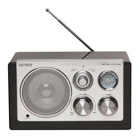 RADIO PORTATIL DENVER TR-61 BLACK - FM/AM - ANTENA TELESCOPICA - AUX-IN - RED ELECTRICA / 4 PILAS AA - DISENO RETRO