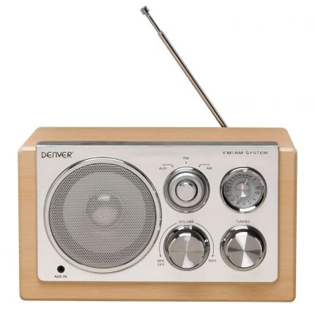 RADIO PORTATIL DENVER TR-61 LIGHTWOOD - FM/AM - ANTENA TELESCOPICA - AUX-IN - RED ELECTRICA / 4 PILAS AA - DISENO RETRO MADERA