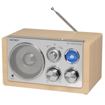 RADIO PORTATIL DENVER TR-64 LIGHTWOOD - FM/AM - ANTENA TELESCOPICA - AUX-IN - ALIMENTACION RED ELECTRICA / 4 PILAS AA - DISENO R