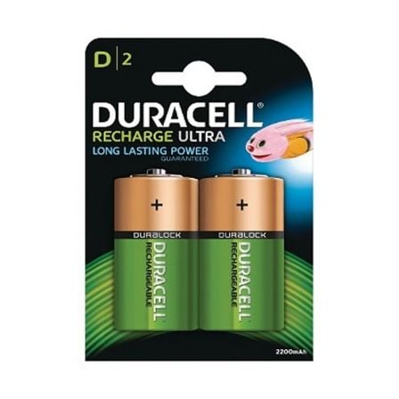 PACK 2 PILAS TIPO D RECARGABLES DURACELL HR20 - NIMH - 1.2V - 3000MAH - ADMITEN HASTA 1000 RECARGAS