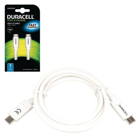 CABLE DURACELL USB5030W - USB TIPO-C / USB TIPO-C -1 METRO - BLANCO