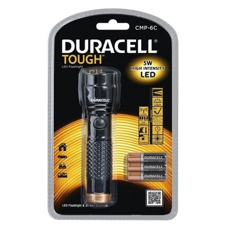 LINTERNA DE BOLSILLO DURACELL TOUGH CMP-6C - ILUMINACION LED - CUERPO DE ALUMINIO - 265 LUMENS - BATERIA 3HORAS - 3 PILAS AAA | Linternas y aros de luz