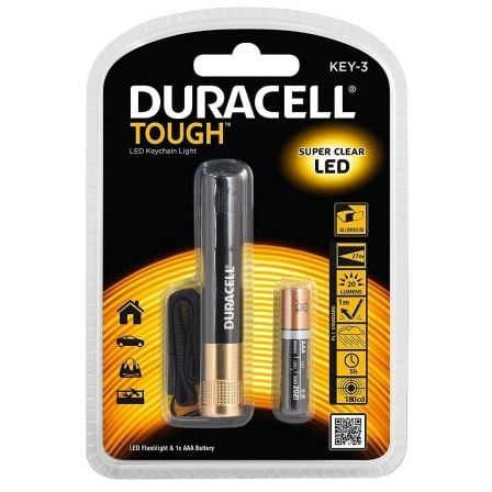 LINTERNA DE BOLSILLO DURACELL TOUGH KEY-3 - ILUMINACION LED - CUERPO DE ALUMINIO - 20 LUMENS - BATERIA 5HORAS - 1 PILAS AAA