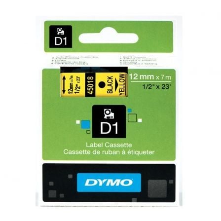 CINTA ROTULADORA AUTOADHESIVA DYMO D1 12MM X 7 METROS DE LONGITUD PARA ROTULADORAS LABEL MANAGER, NEGRO SOBRE AMARILLO