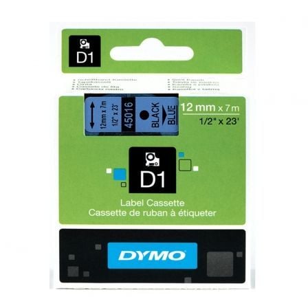 CINTA ROTULADORA AUTOADHESIVA DYMO D1 12MM X 7 METROS DE LONGITUD PARA ROTULADORAS LABEL MANGER, NEGRO SOBRE AZUL