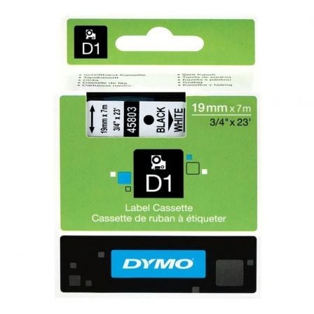 CINTA ROTULADORA ADHESIVA DE POLIESTER DYMO D1 45803 PARA LABEL MANAGER/ 19 MM X 7 METROS/ NEGRA-BLANCA