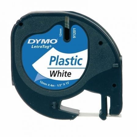 CINTA ROTULADORA ADHESIVA DE PLASTICO DYMO 91201/ PARA LETRATAG/ 12MM X 4M/ NEGRA-BLANCA