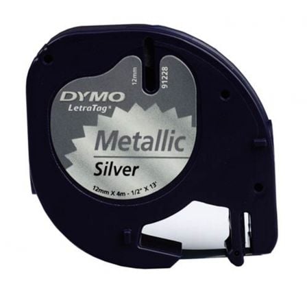 CINTA ROTULADORA ADHESIVA METALIZADA DYMO 91228 PARA LETRATAG/ 12MM X 4M/ NEGRA-PLATA