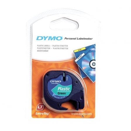 CINTA ROTULADORA ADHESIVA DE PLASTICO DYMO 91204/ PARA LETRATAG/ 12MM X 4M/ NEGRA-VERDE