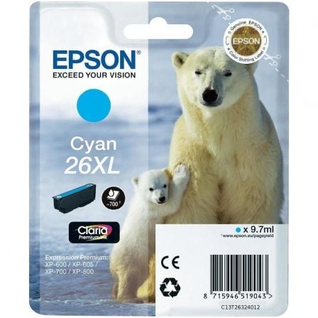 CARTUCHO DE TINTA ORIGINAL EPSON N26 XL ALTA CAPACIDAD/ CIAN