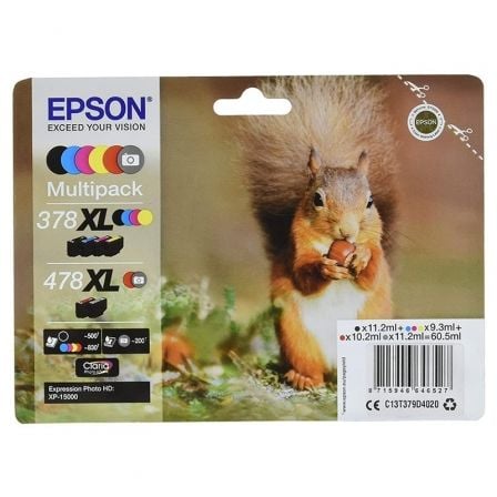 CARTUCHO DE TINTA ORIGINAL EPSON 378XL/478XL MULTIPACK/ NEGRO/ CIAN/ MAGENTA/ AMARILLO/ ROJO/ GRIS