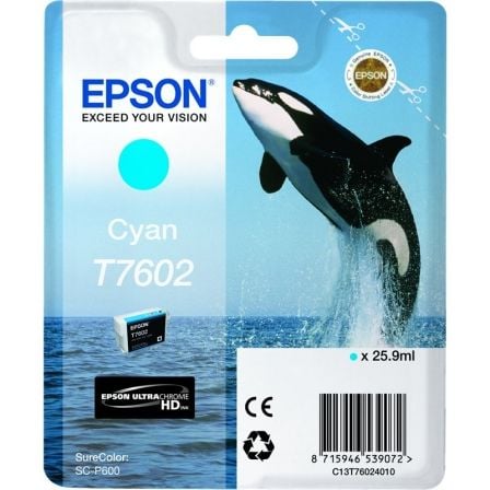 CARTUCHO DE TINTA ORIGINAL EPSON T7602/ CIAN