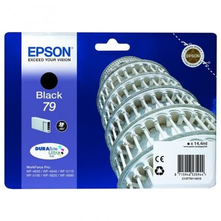 CARTUCHO TINTA NEGRO EPSON 79 - 14.4ML - TORRE DE PISA - PARA WF-4630DWF / 4640DTWF/ 5110DW / 5190DW / 5110DW / 5190DW / 5620DWF