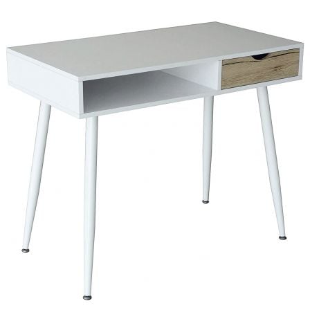 MESA DE ESCRITORIO EUROSILLA COLLEGE -  90 X 50 X 75CM / ACABADO BLANCO Y MADERA