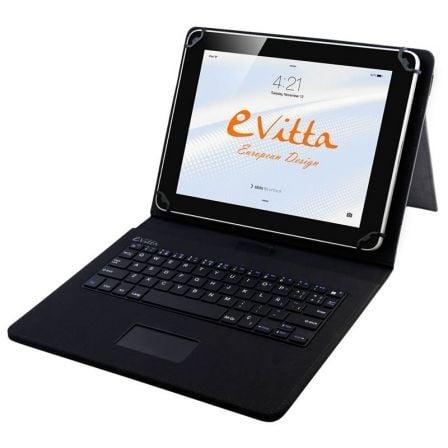 FUNDA CON TECLADO E-VITTA KEYTAB USB TOUCHPAD NEGRA - PARA TABLET DE 9.7/10.1"-24.6/25.65CM - CONECTOR MICROUSB - 64 TECLAS - CO