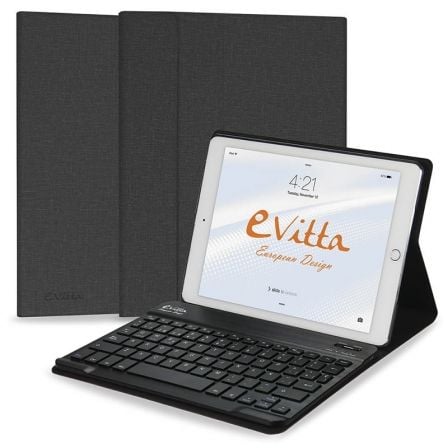 FUNDA CON TECLADO EXTRAIBLE E-VITTA KEYTAB BLUETOOTH NEGRA PARA IPAD 2018 - POSICION STAND - CIERRE PESTANA IMANTADA