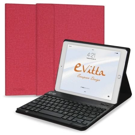 FUNDA CON TECLADO EXTRAIBLE E-VITTA KEYTAB BLUETOOTH ROJA PARA IPAD 2018 - POSICION STAND - CIERRE PESTANA IMANTADA