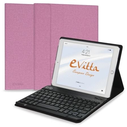 FUNDA CON TECLADO EXTRAIBLE E-VITTA KEYTAB BLUETOOTH ROSA PARA IPAD 2018 - POSICION STAND - CIERRE PESTANA IMANTADA