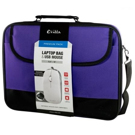 MALETIN E-VITTA PURPURA PARA PORTATILES 15.4"-16"/39.1-40.64CM + RATON USB 1200 DPI - COMPARTIMENTO PRINCIPAL ACOLCHADO - CORREA