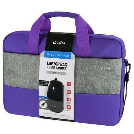 MALETIN + RATON USB E-VITTA SELECT PACK PURPLE - PARA PORTATILES HASTA 15.4"-16"/ 39.1-40.6 CM - RATON 1200 DPI-INTERIOR ACOLCHA