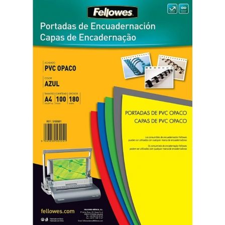 PACK DE 100 PORTADAS DE PVC OPACO FELLOWES 5100601 - TAMANO A4 - 180 MICRAS - FLEXIBLE - COLOR AZUL