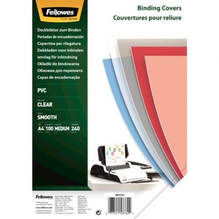 PORTADAS DE PVC FELLOWES 53762/ A4/ 240 MICRAS/ 100 UNIDADES/ TRANSPARENTE