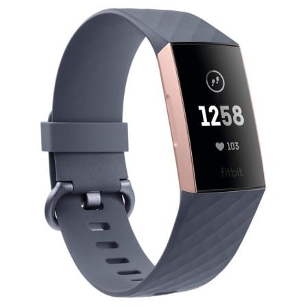 PULSERA CUANTIFICADORA FITBIT CHARGE 3 ORO ROSA-GRIS - BT - PANTALLA TACTIL - SENSOR CARDIACO - SALUD FEMENINA - NOTIFICACIONES