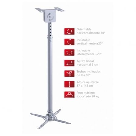 SOPORTE DE TECHO PARA PROYECTOR FONESTAR - EXTENSIBLE - ORIENTABLE 40 HORIZONTAL - INCLINABLE 20 VERTICAL / LATERAL - PESO SOPOR