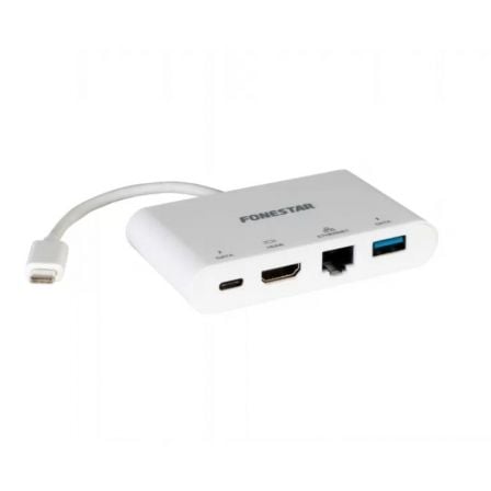 ADAPTADOR / HUB USB TIPO C 4 EN 1 FONESTAR FO-55CH - USB TIPO-C CON SALIDAS 1*USB TIPO-C HEMBRA/HDMI/RJ45 HEMBRA/ USB 3.0 HEMBRA