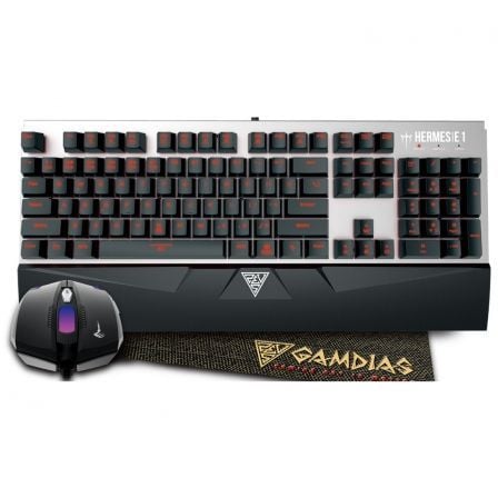 TECLADO + RATON + ALFOMBRILLA GAMING GAMDIAS COMBO HERMES E1 - TECLADO HERMES E1 + RATON OPTICO DEMETER E2 + ALFOMBRILLA NYX E1