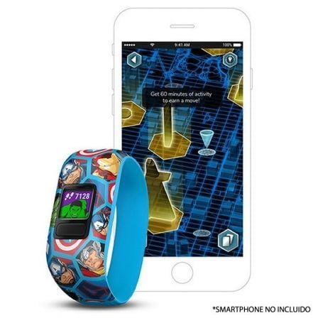 PULSERA CUANTIFICADORA INFANTIL GARMIN VIVOFIT JR 2 AVENGERS - PANTALLA COLOR - BT - BATERIA HASTA 1 ANO - COMP. ANDROID/IPHONE