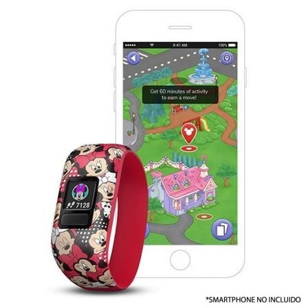 PULSERA CUANTIFICADORA INFANTIL GARMIN VIVOFIT JR 2 MINNIE MOUSE ROJO - PANTALLA COLOR - BT - BATERIA HASTA 1 ANO - COMP. ANDROI