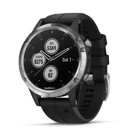 RELOJ DEPORTIVO CON GPS GARMIN FENIX 5 PLUS PLATA CON CORREA NEGRA - CARCASA 47MM - MULTISPORT - FRECUENCIA CARDIACA - NOTIFICAC