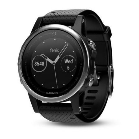 RELOJ DEPORTIVO CON GPS GARMIN FENIX 5S PLATA CON CORREA NEGRA - CARCASA 42MM - LENTE CRISTAL - TECNOLOGIA ELEVATE DE FRECUENCIA