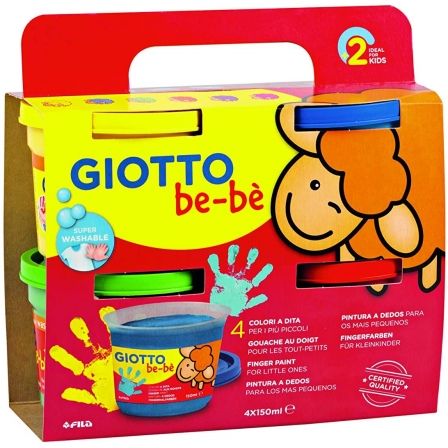 PACK 4 BOTES DE PINTURA A DEDOS GIOTTO BE-BE 467200/ 4 COLORES