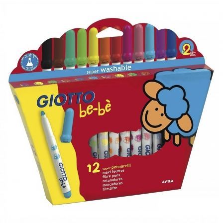 ESTUCHE 12 SUPER ROTULADORES CON PUNTA DE FIBRA -TINTA SUPER LAVABLE DE MANOS Y TEJIDOS - GIOTTO BEBE