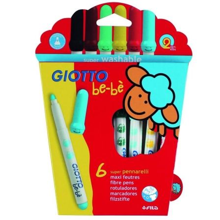 ESTUCHE 6 SUPER ROTULADORES CON PUNTA DE FIBRA -TINTA SUPER LAVABLE DE MANOS Y TEJIDOS - GIOTTO BEBE