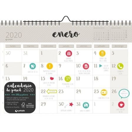 CALENDARIO DE PARED 2020 GRAFOPLAS 09112112  - DIN A-3 - MES PAGINA - CALENDARIO ANUAL AL DORSO - 192 PEGATINAS - 135G/M2 - 297*