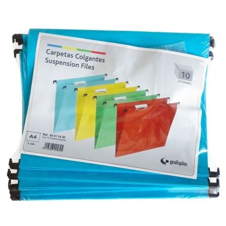 PAQUETE 10 UDS CARPETA COLGANTE A4 CON VISOR SUPERIOR CORTO 65MM EFECTO LUPA AZUL - GRAFOPLAS