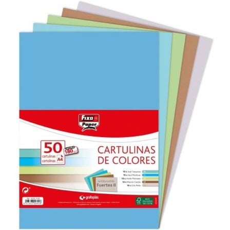 PACK 50 CARTULINAS GRAFOPLAS FIXO PAPER 00001495/ DIN A4/ 180G/ COLORES FUERTES | Manualidades