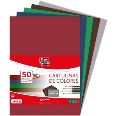 PACK 50 CARTULINAS GRAFOPLAS FIXO PAPER 00001496/ DIN A4/ 180G/ COLORES INTENSOS | Manualidades