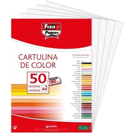 PACK 50 CARTULINAS GRAFOPLAS FIXO PAPER 11110370/ DIN A4/ 180G/ BLANCA