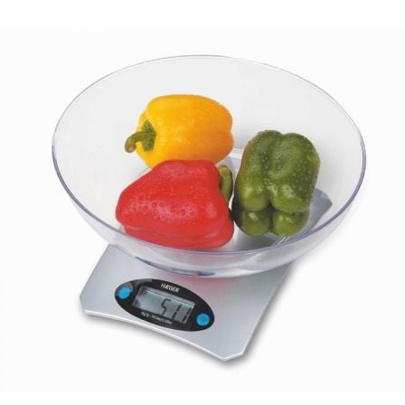 BASCULA DE COCINA HAEGER SANTINI - HASTA 5000G - PRECISION 1G - LCD FACIL VISIONADO - FUNCION TARA - BOL MEDIDOR EN CRISTAL