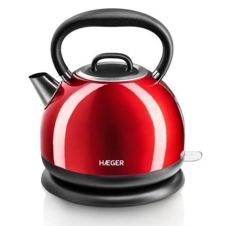 HERVIDOR ELECTRICO DE AGUA HAEGER RED CHERRY - 2200W -  1.7L - SISTEMA SIN CABLES - CUERPO Y RESISTENCIA OCULTA INOX - BASE ROTA