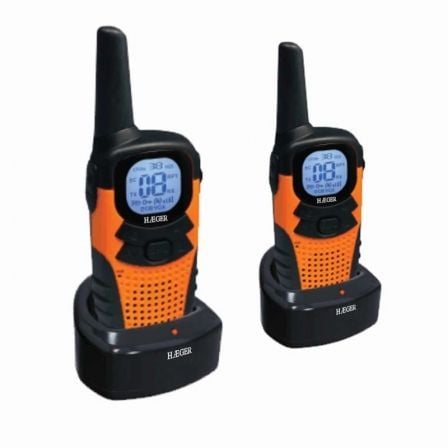 WALKIE-TALKIE HAEGER XPLORER FX-400 - HASTA 10 KM - 8 CANALES - 38 SUBCANALES - MANOS LIBRES - ANTENA FIJA - CARGADOR + 8 BATERI