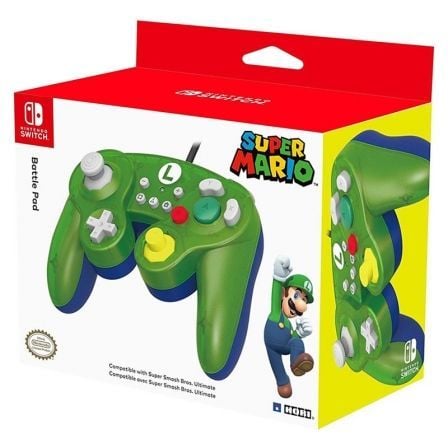 CONTROLADOR HORI BATTLE PAD LUIGI PARA NINTENDO SWITCH - OPTIMIZADO PARA SUPER SMASH BROS - CRUCETA EXTRA GRANDE - BOTONES L/R C