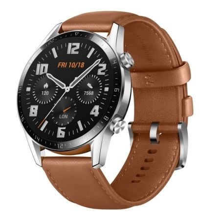 RELOJ INTELIGENTE HUAWEI GT2 CLASSIC 46MM PEBBLE BROWN - PANTALLA 3.53CM AMOLED - BT5.1 - 5ATM - NOTIFICACIONES - FRECUENCIA CAR