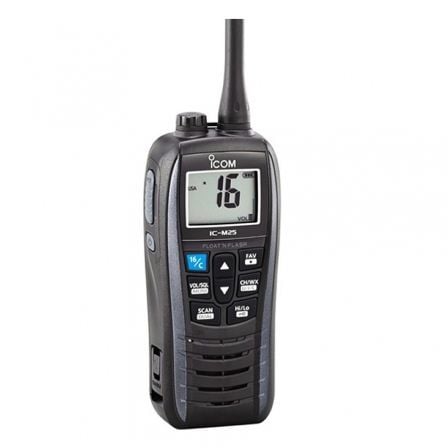 VHF PORTATIL ICOM IC-M25  GRIS EURO/ BANDAS LATERALES/ PROTECCION IPX7/ FLOTA Y PARPADEA/ BATERIA DE LITIO 1500MAH/ AUTONOMIA 11